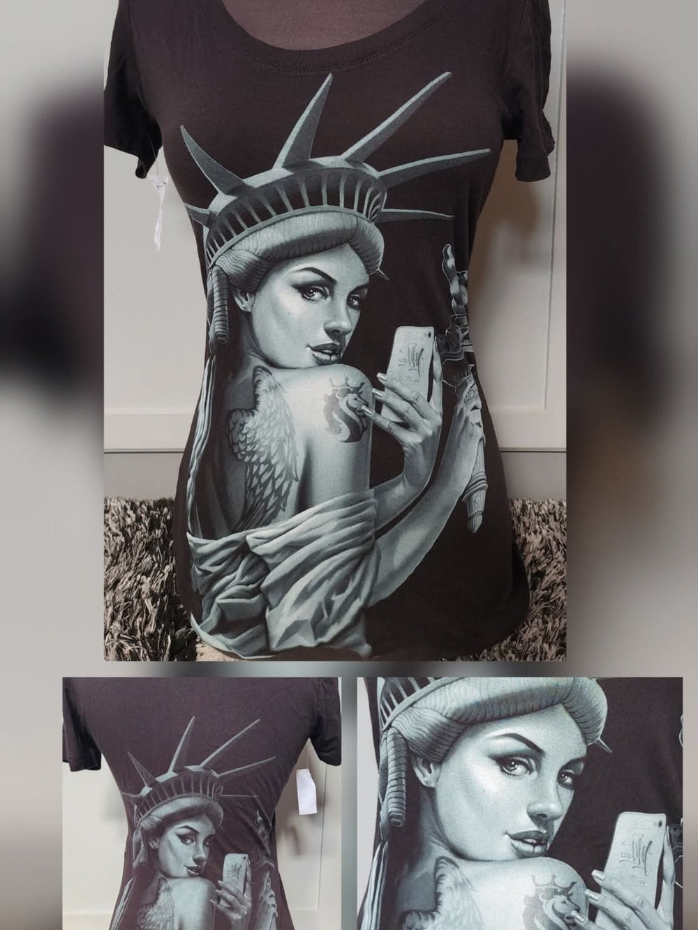 Y2K Black Short-Sleeve Graphic Tee Statue of Libertease